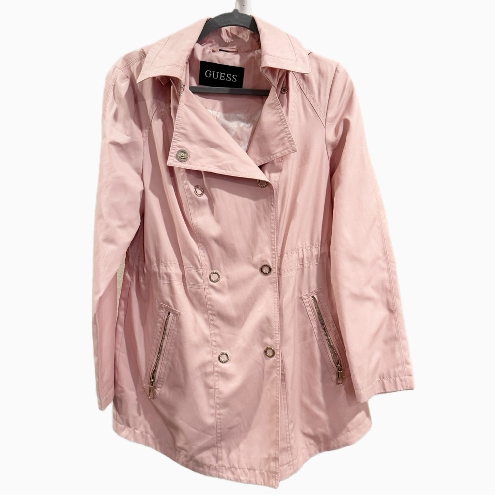 Guess | Blush Pink Double-Breasted Trench Jacket | Lightweight City Chic - Picture 15 of 15